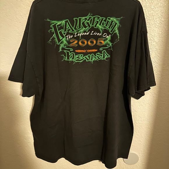 VTG Laughlin Nevada 2005 Green Flames Skeleton Motorcycle T Shirt Size XXL - Picture 3 of 4